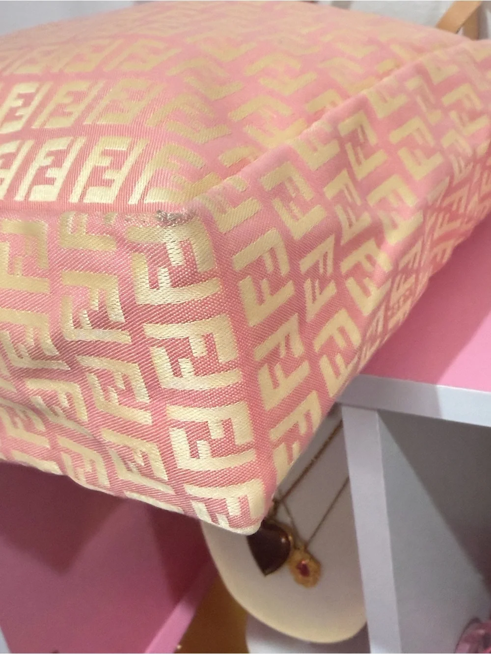 Fendi Pink and Tan Zucca Monogram Tote with Pouch